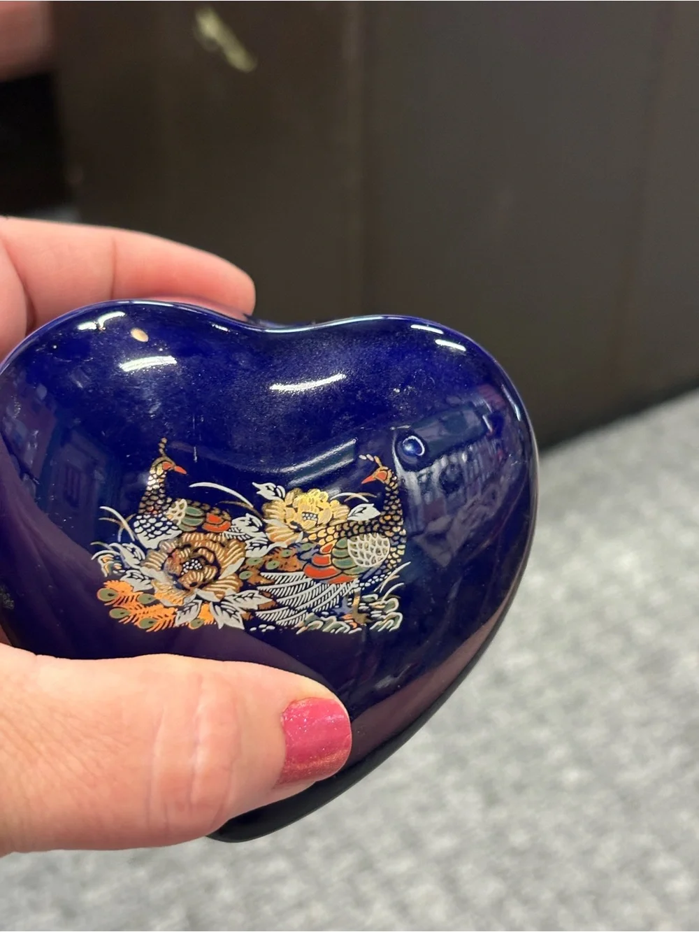 Heart-Shaped Trinket Box Hand Painted with Gold Accents Japan